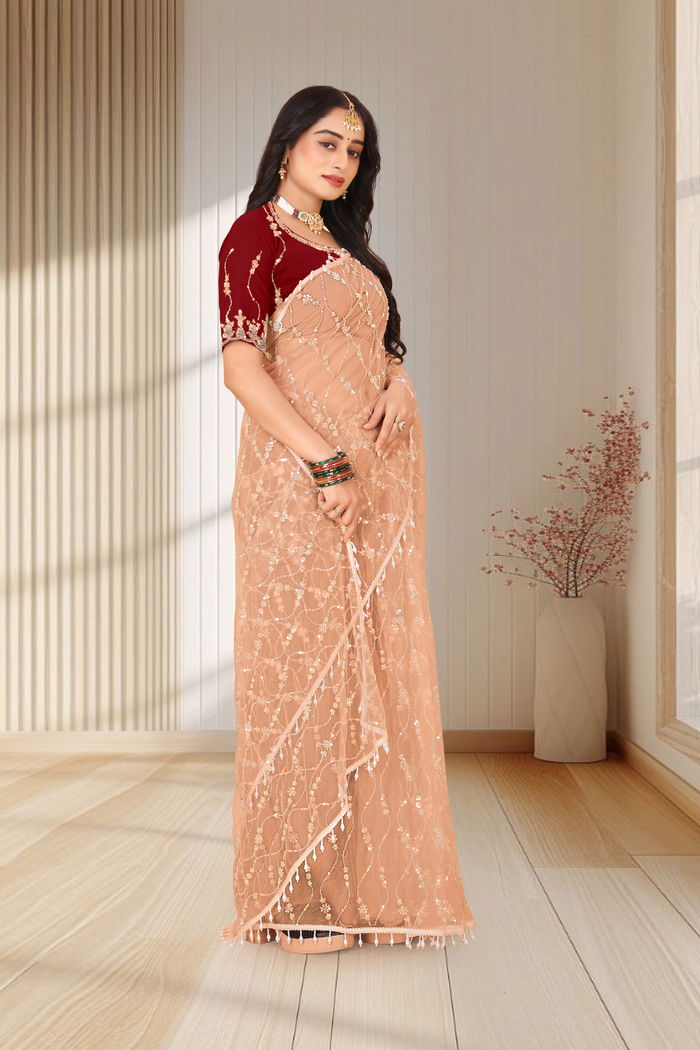 Sona Beige Pearl Cutwork Saree — view 3