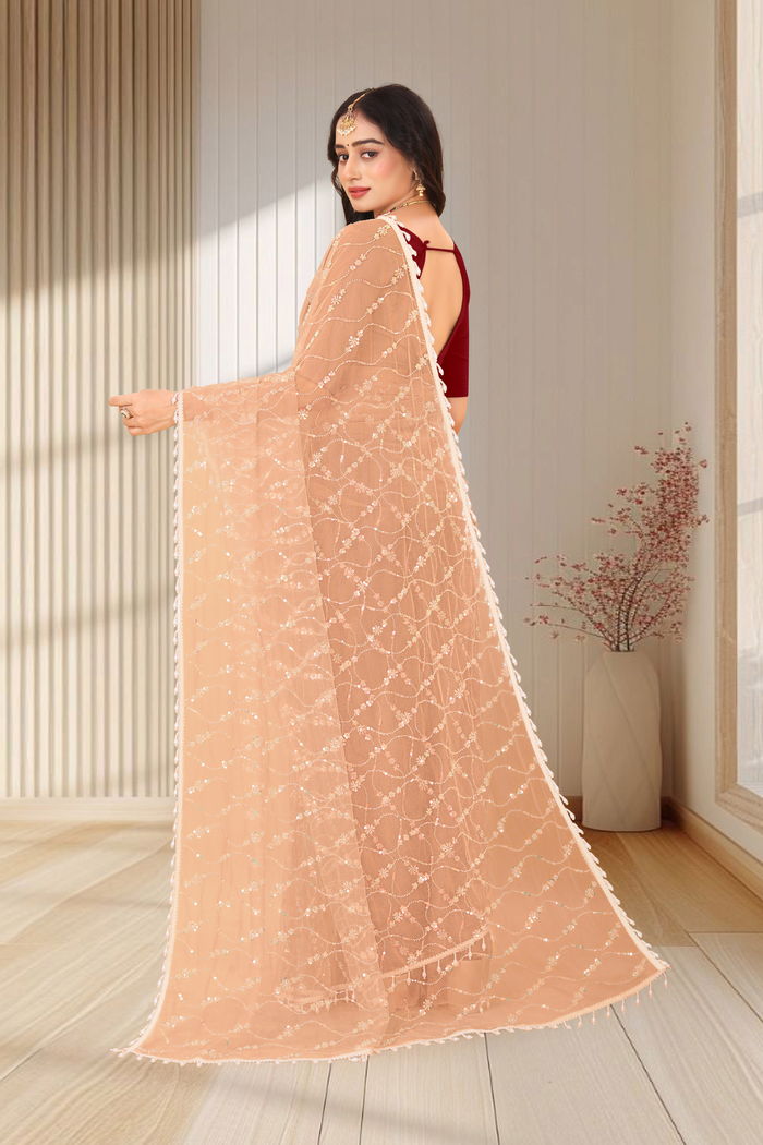 Sona Beige Pearl Cutwork Saree — view 4