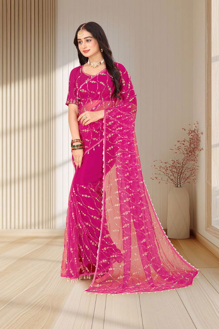 Rani Gulabi Zardozi Saree — view 2
