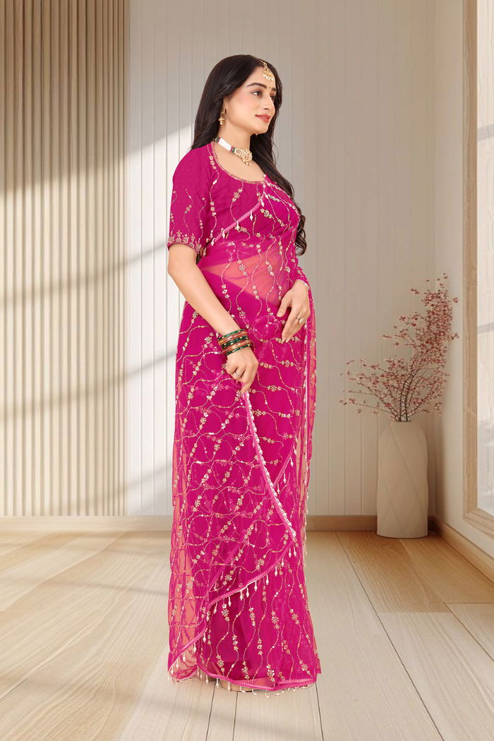 Rani Gulabi Zardozi Saree — view 3