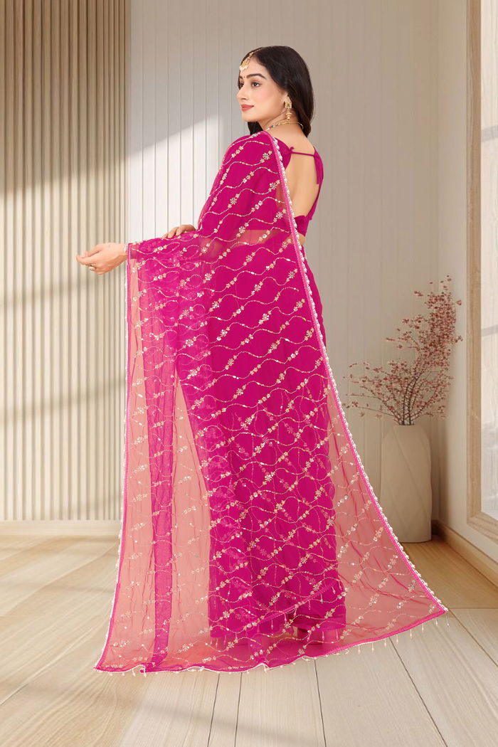 Rani Gulabi Zardozi Saree — view 4