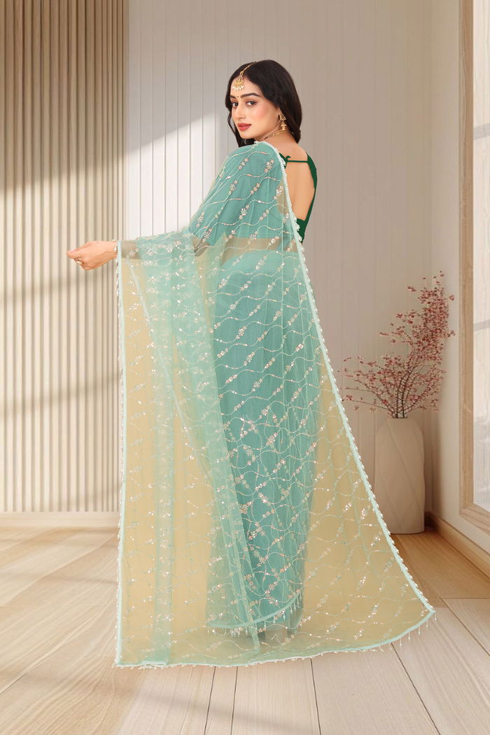 Pista Mint Cutwork Jaal Saree — view 4