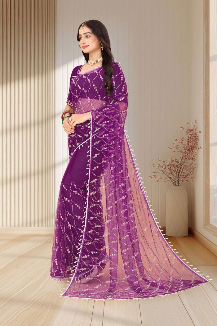Baingani Amethyst Cutwork Saree — view 2