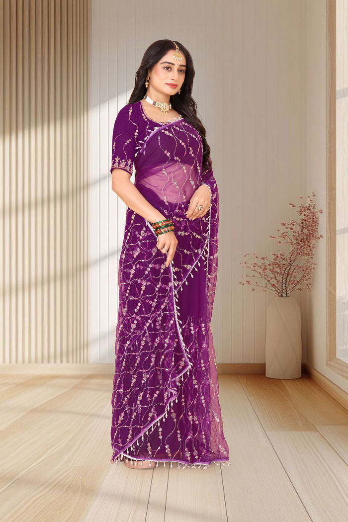 Baingani Amethyst Cutwork Saree — view 3