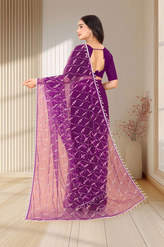Baingani Amethyst Cutwork Saree — view 4