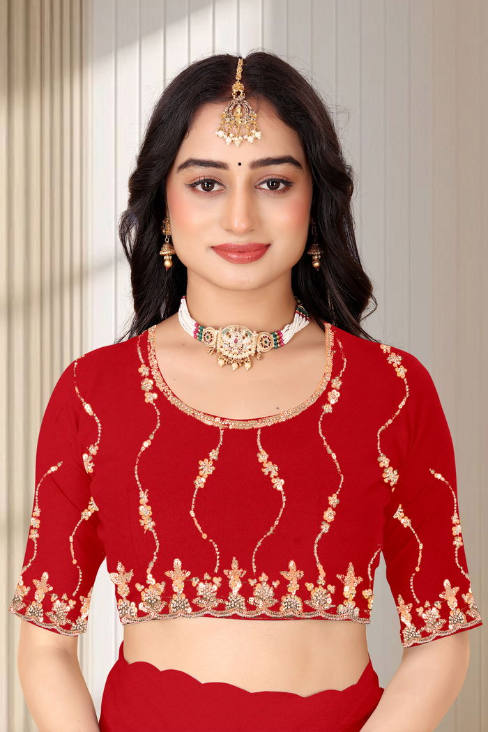 Sindoori Ruby Sequin Jaal Saree — view 4