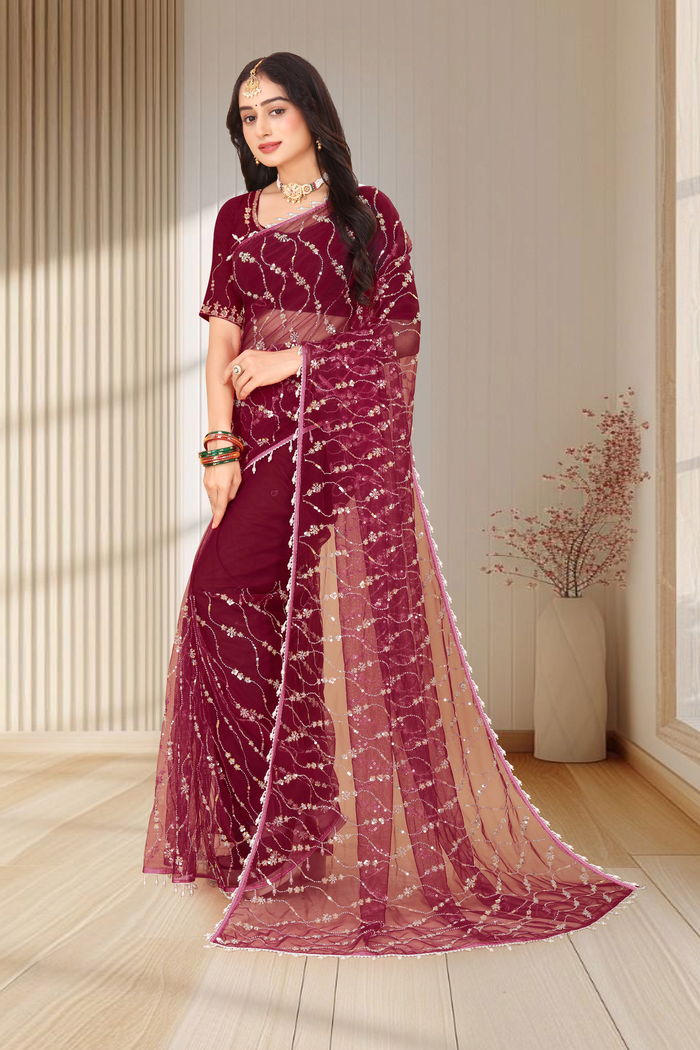 Sharaabi Wine Zari Jaal Saree — view 2