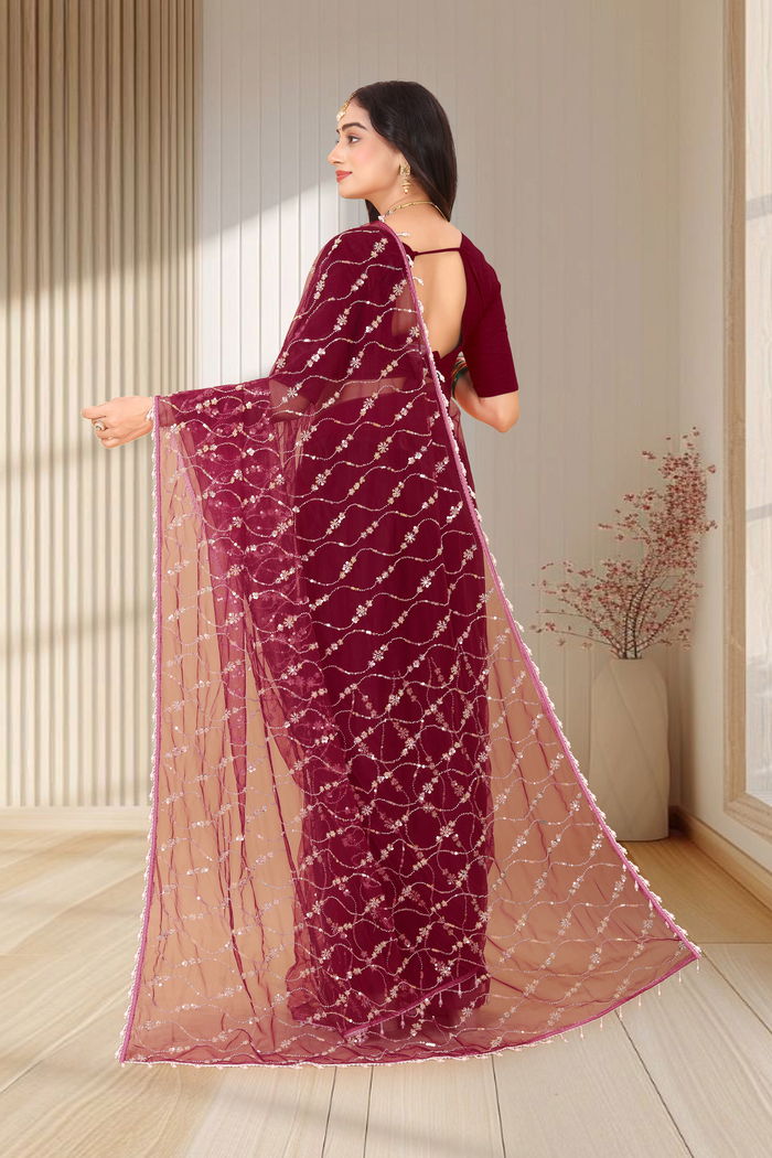 Sharaabi Wine Zari Jaal Saree — view 4