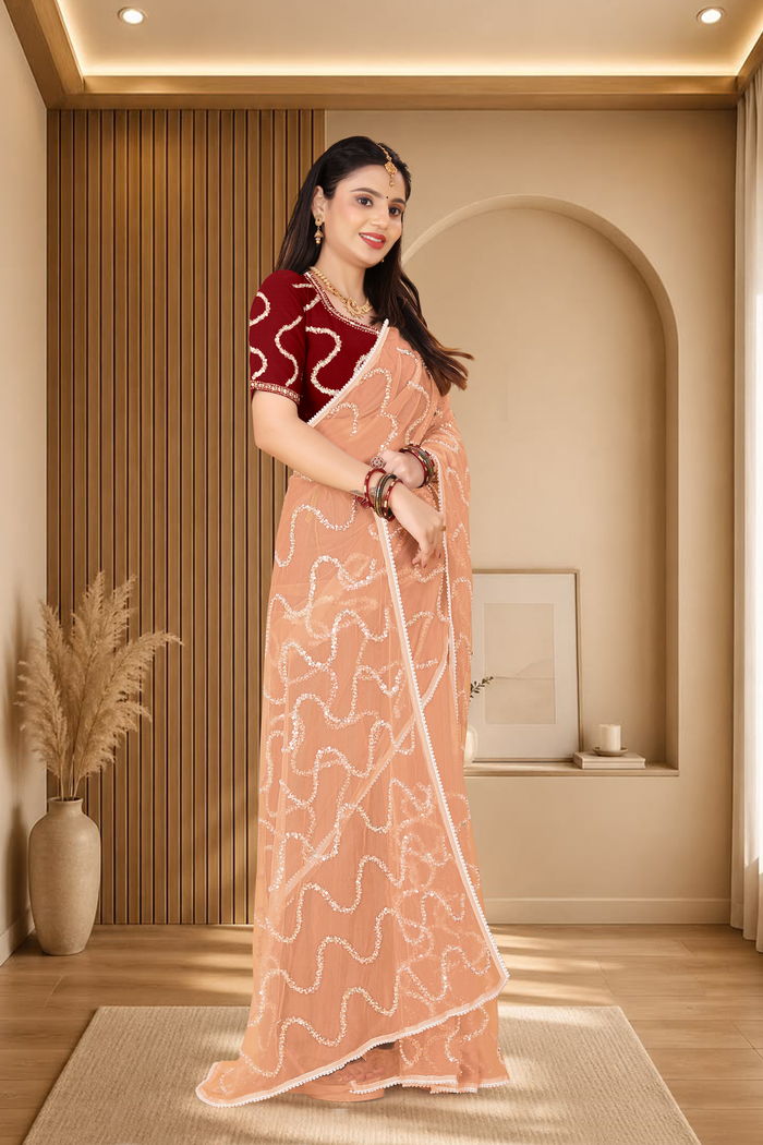 Nagin Sona Beige Saree — view 3