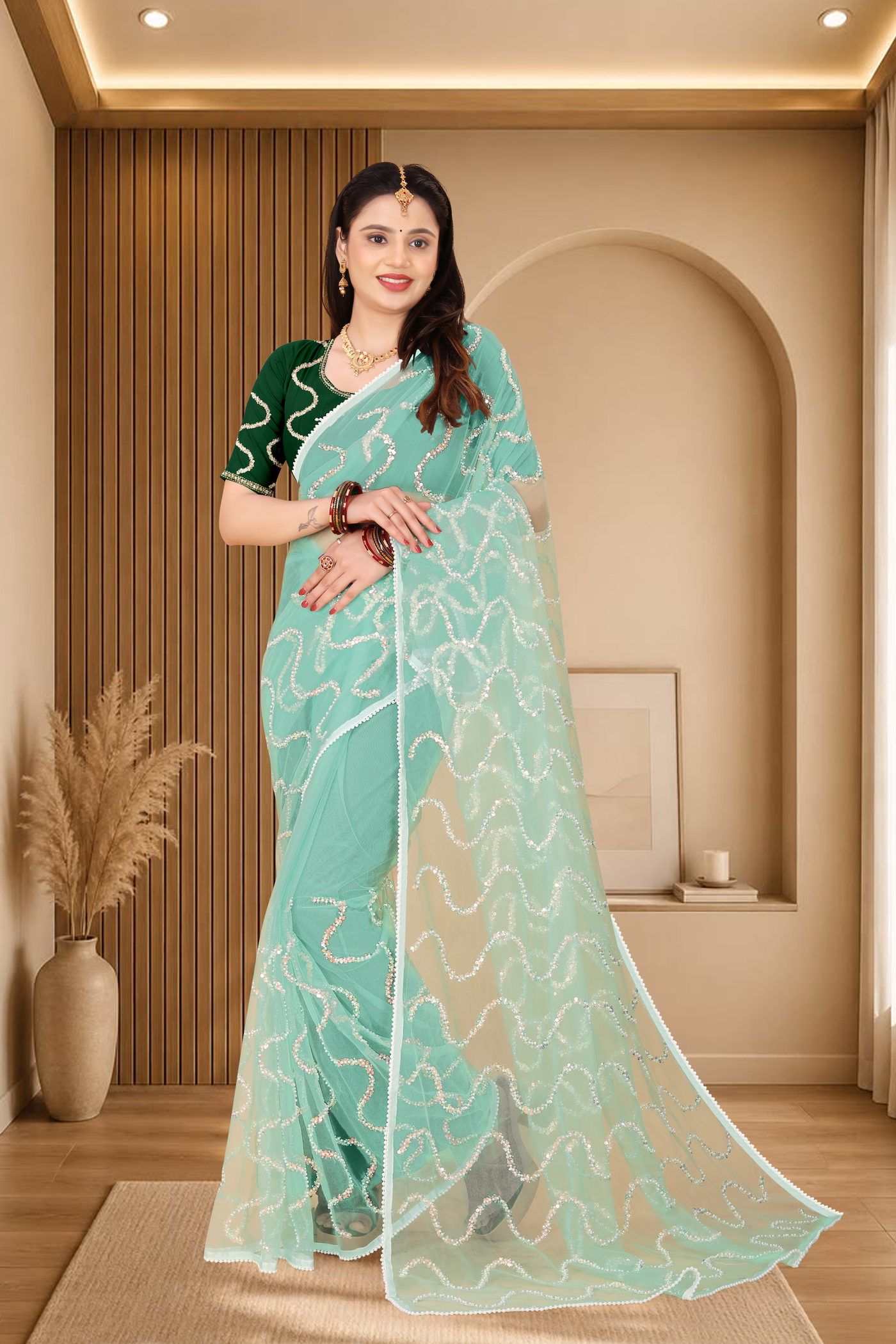 Nagin Pista Mint Saree