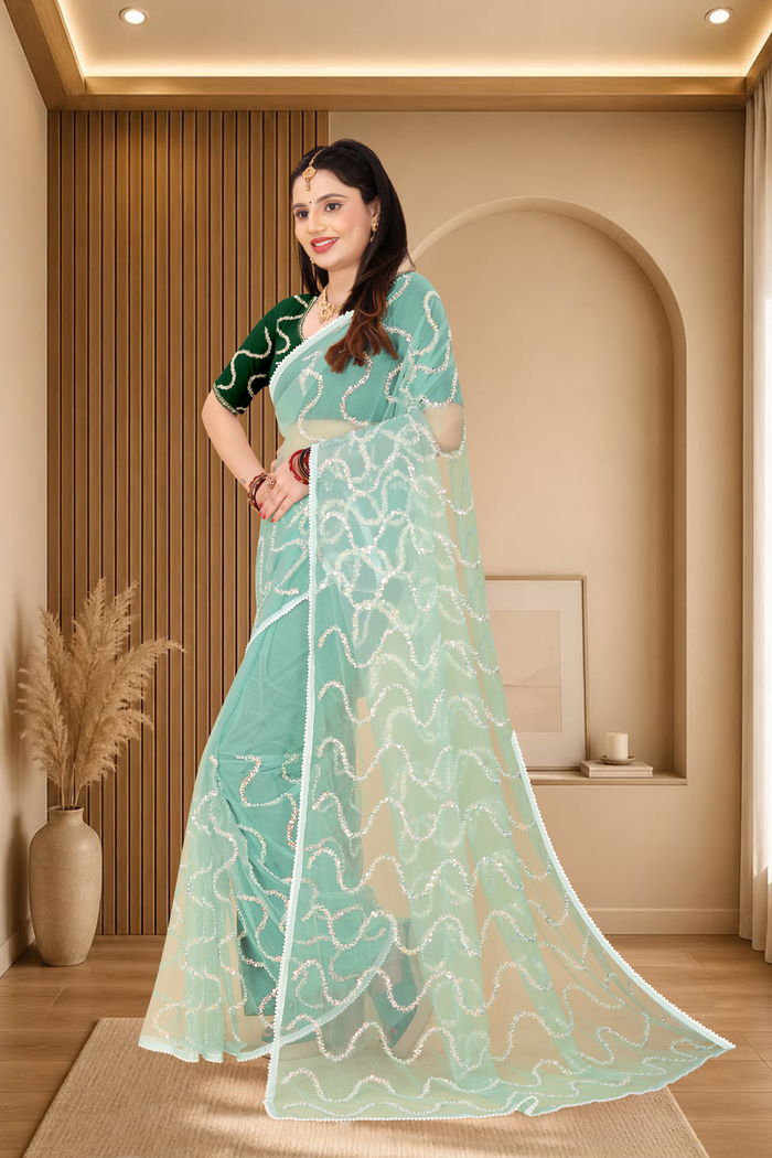 Nagin Pista Mint Saree — view 2