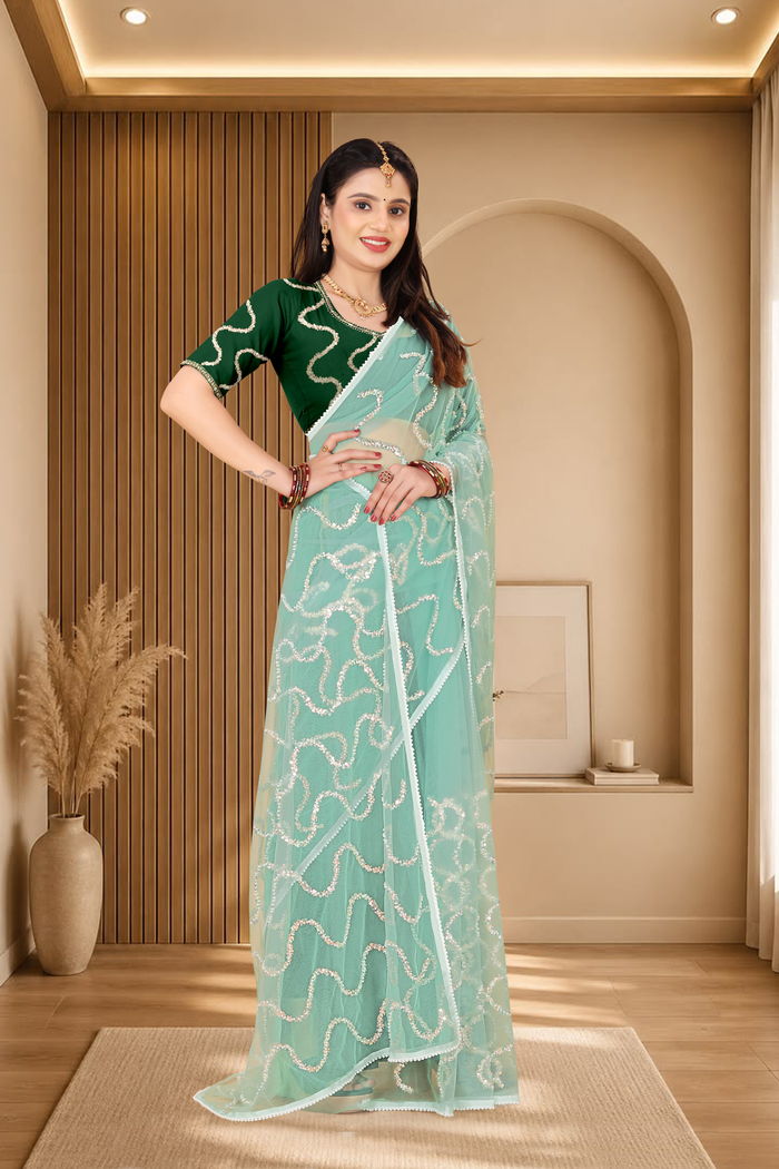 Nagin Pista Mint Saree — view 3