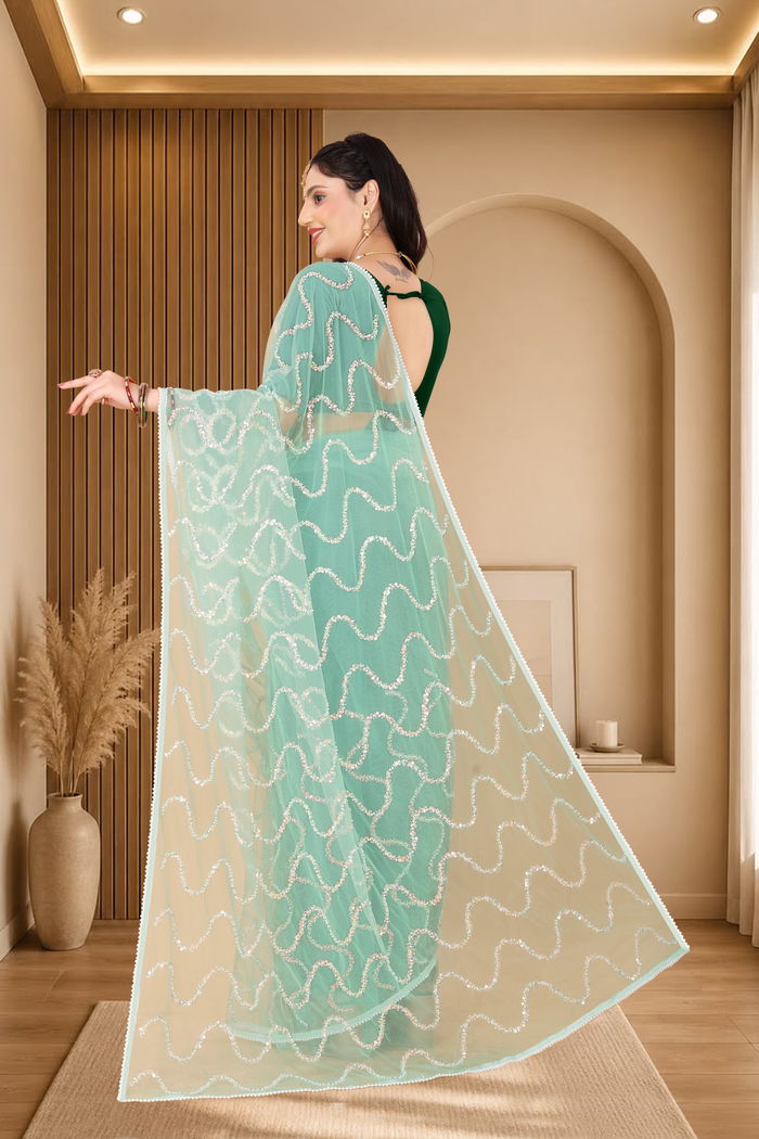 Nagin Pista Mint Saree — view 4