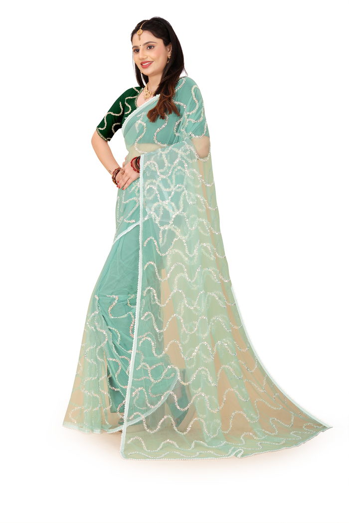 Nagin Pista Mint Saree — view 7