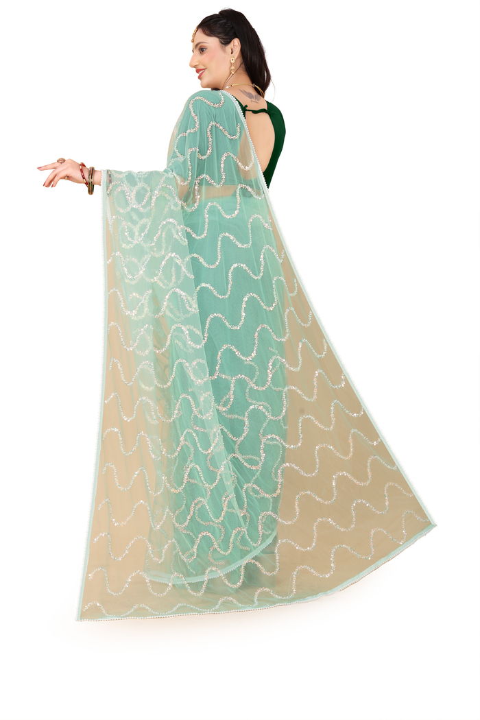 Nagin Pista Mint Saree — view 9
