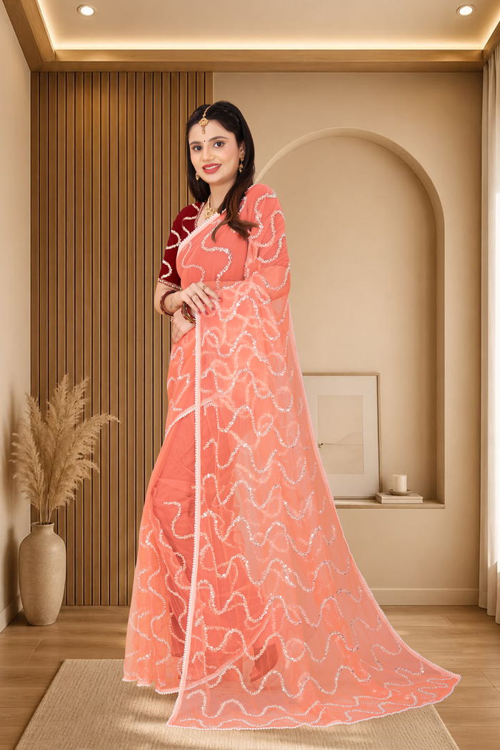 Nagin Khubani Peach Saree — view 2