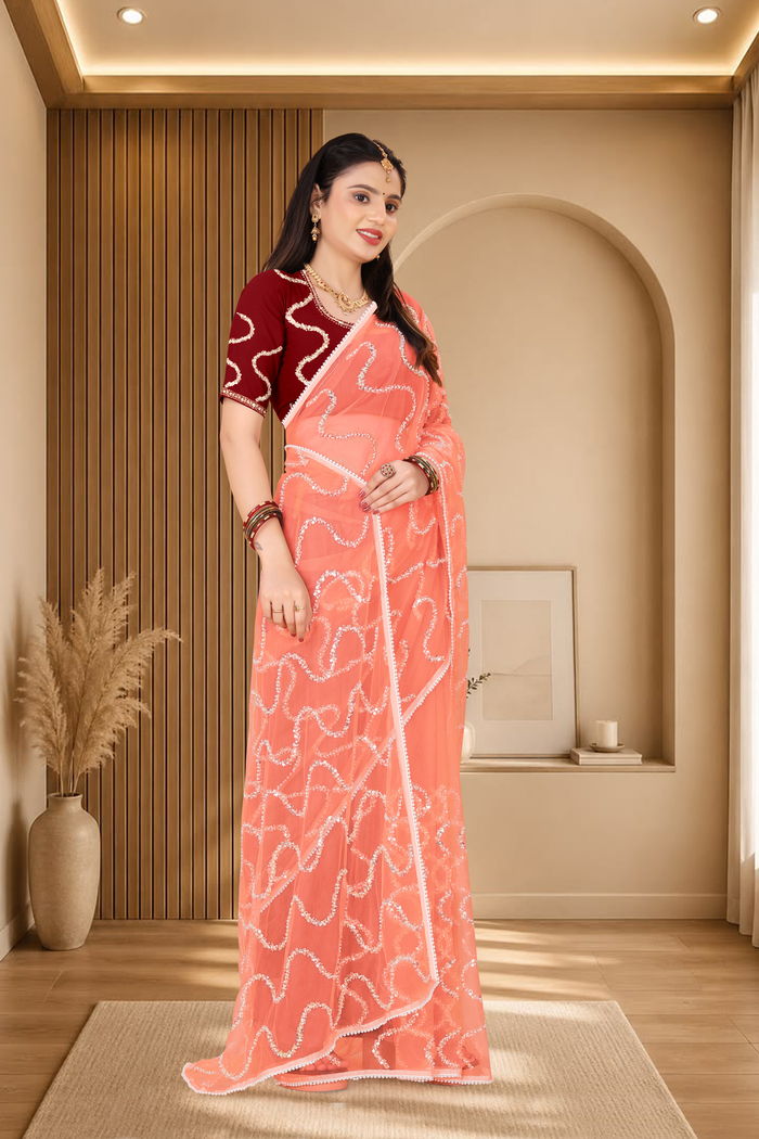 Nagin Khubani Peach Saree — view 3