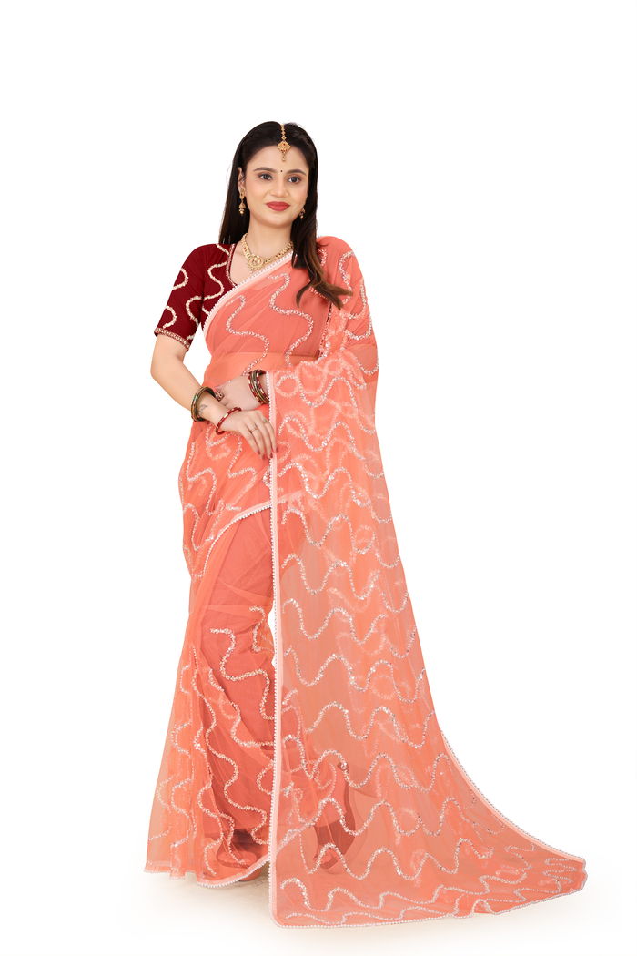 Nagin Khubani Peach Saree — view 6