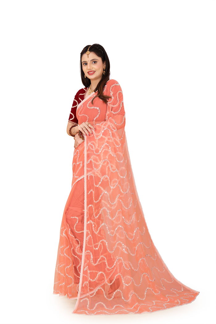 Nagin Khubani Peach Saree — view 7