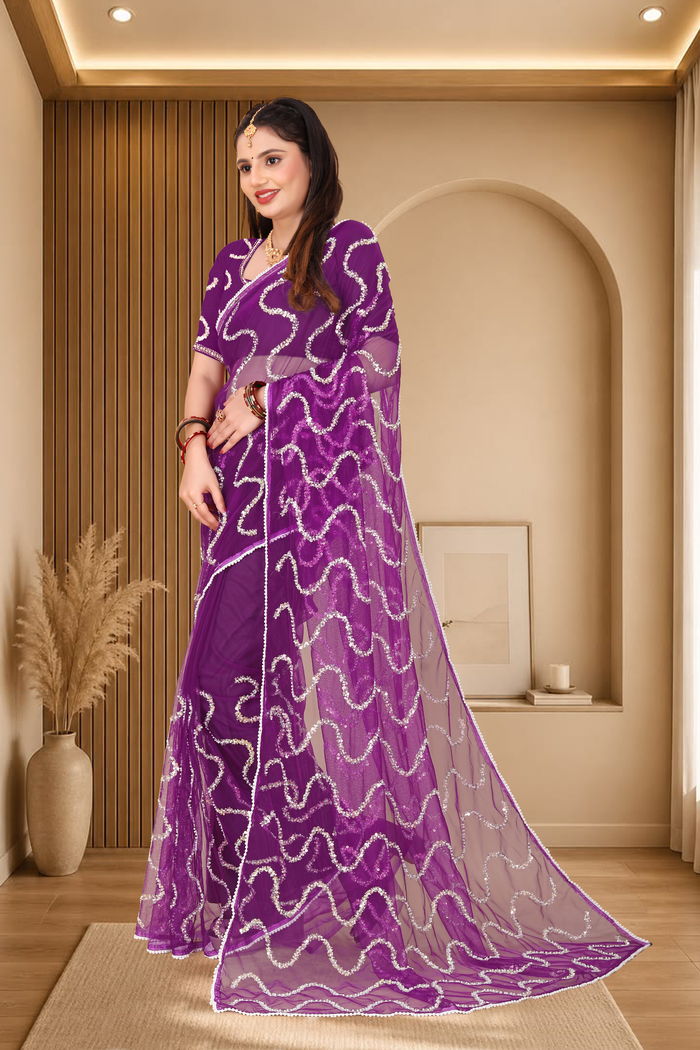 Nagin Baingani Purple Saree — view 2