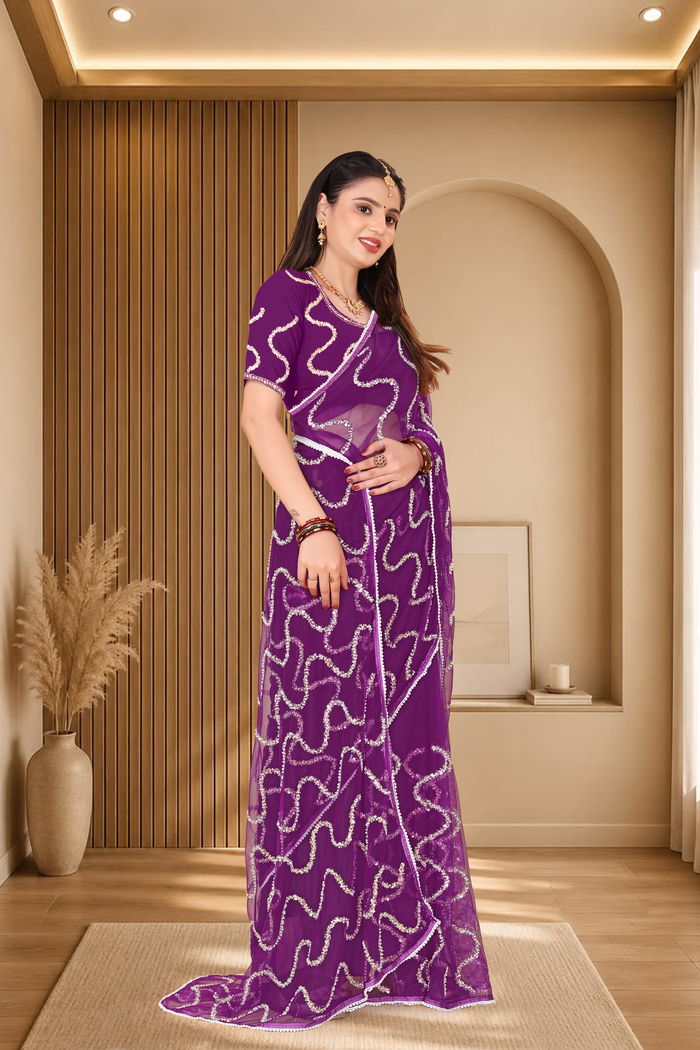 Nagin Baingani Purple Saree — view 3