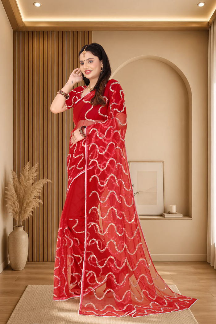 Nagin Sindoori Red Saree — view 2