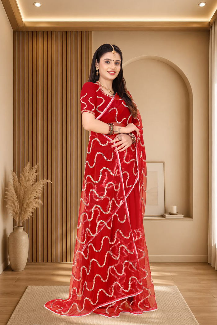 Nagin Sindoori Red Saree — view 3