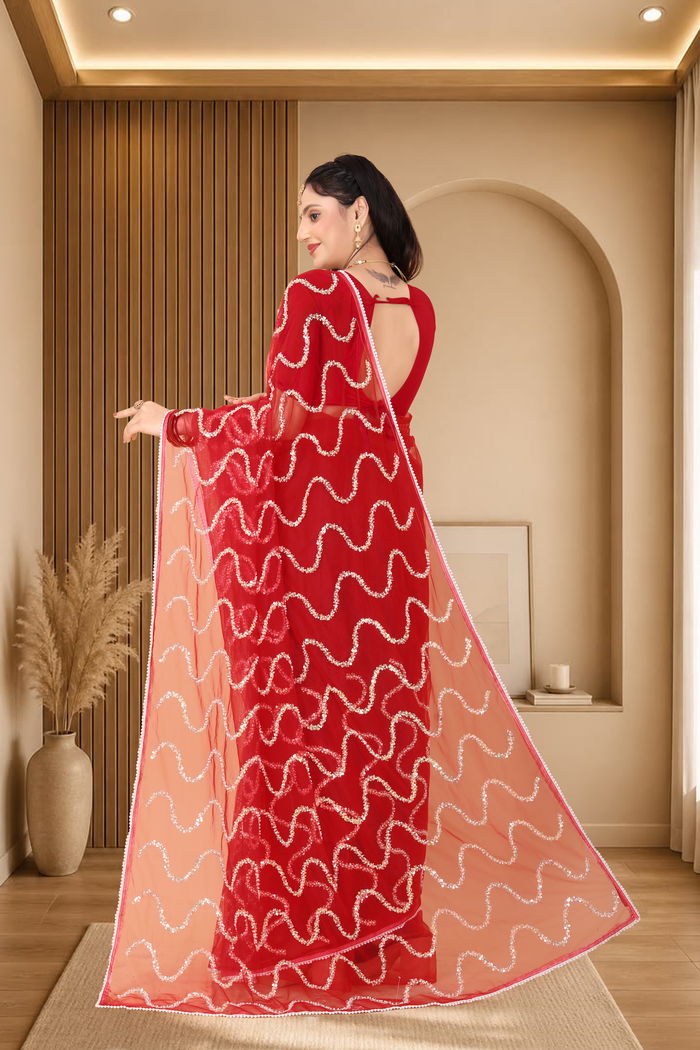 Nagin Sindoori Red Saree — view 4