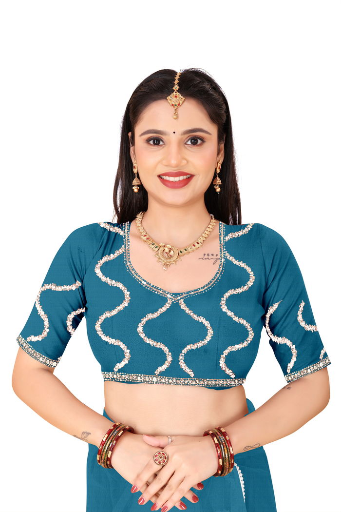 Nagin Morpankhi Teal Saree — view 10