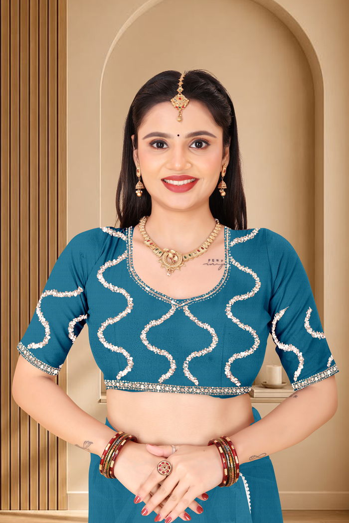 Nagin Morpankhi Teal Saree — view 5