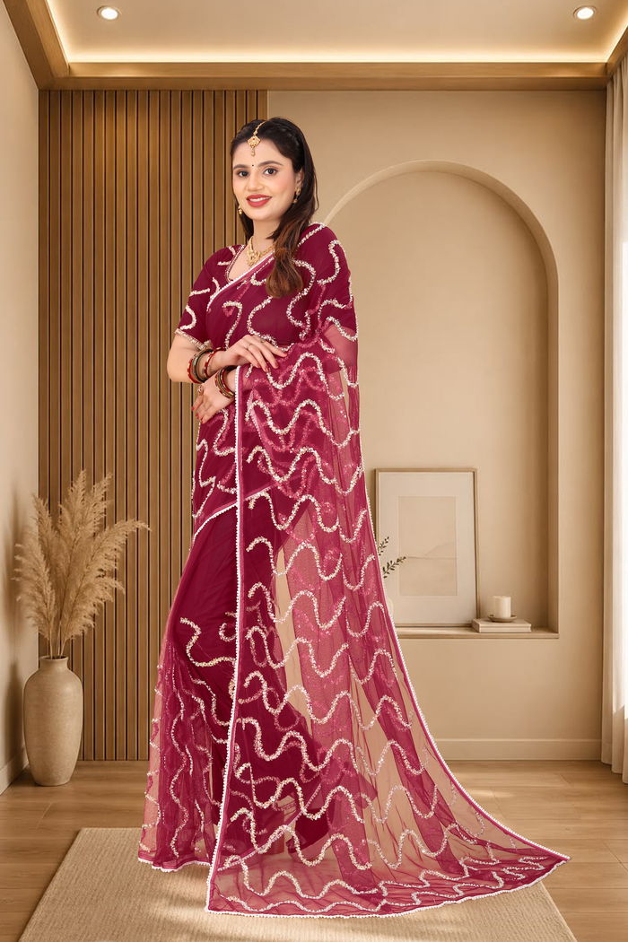 Nagin Maroon Wine Saree — view 2