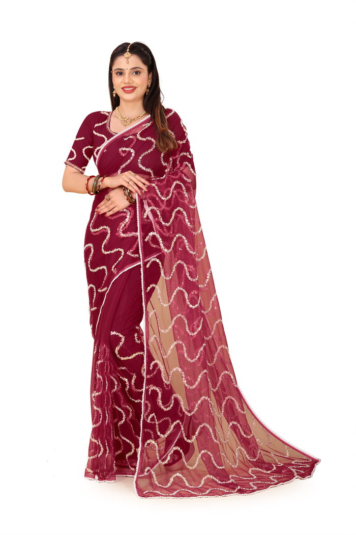Nagin Maroon Wine Saree — view 6