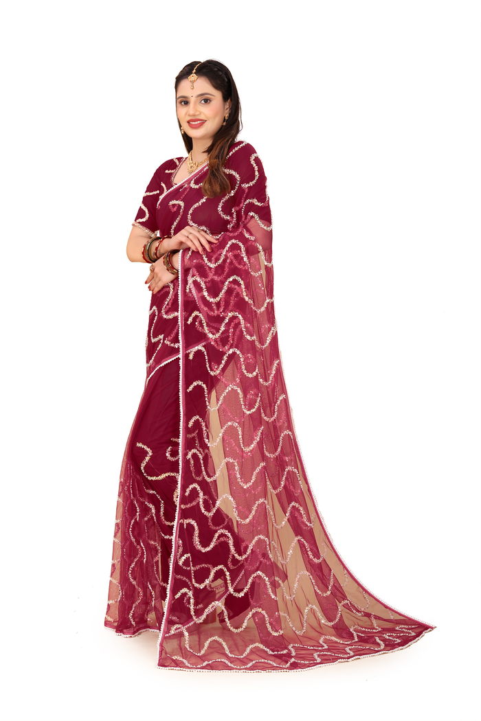 Nagin Maroon Wine Saree — view 7