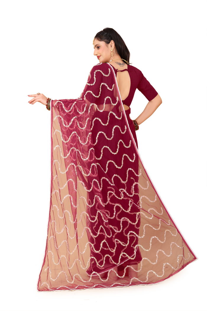 Nagin Maroon Wine Saree — view 9
