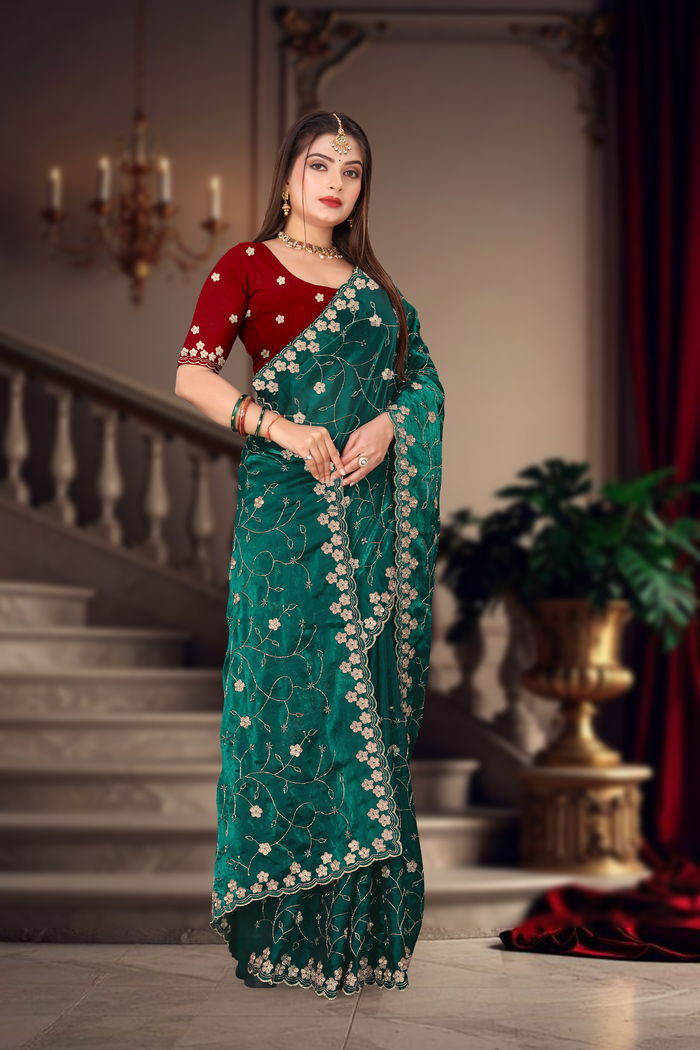 Zamrud Emerald Antique Zari Saree — view 3