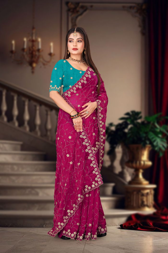Rani Mahal Zari Handwork Saree — view 3