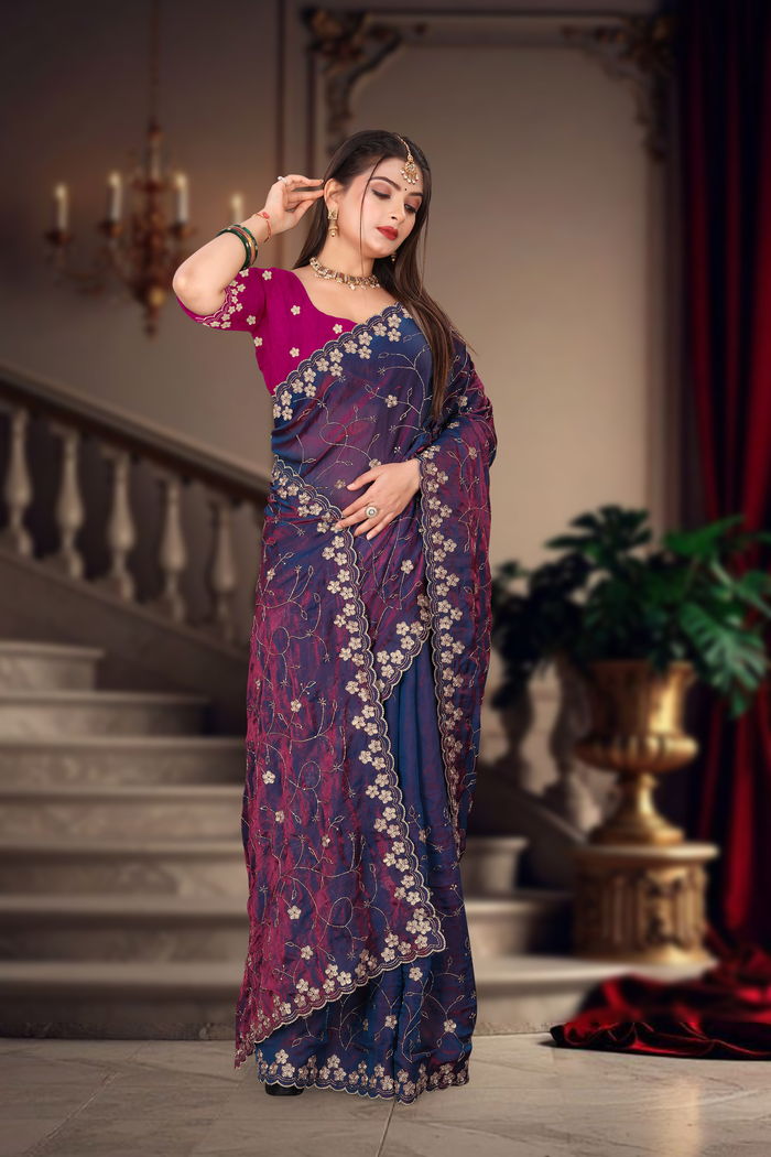 Neelam Midnight Zari Brocade Saree — view 3