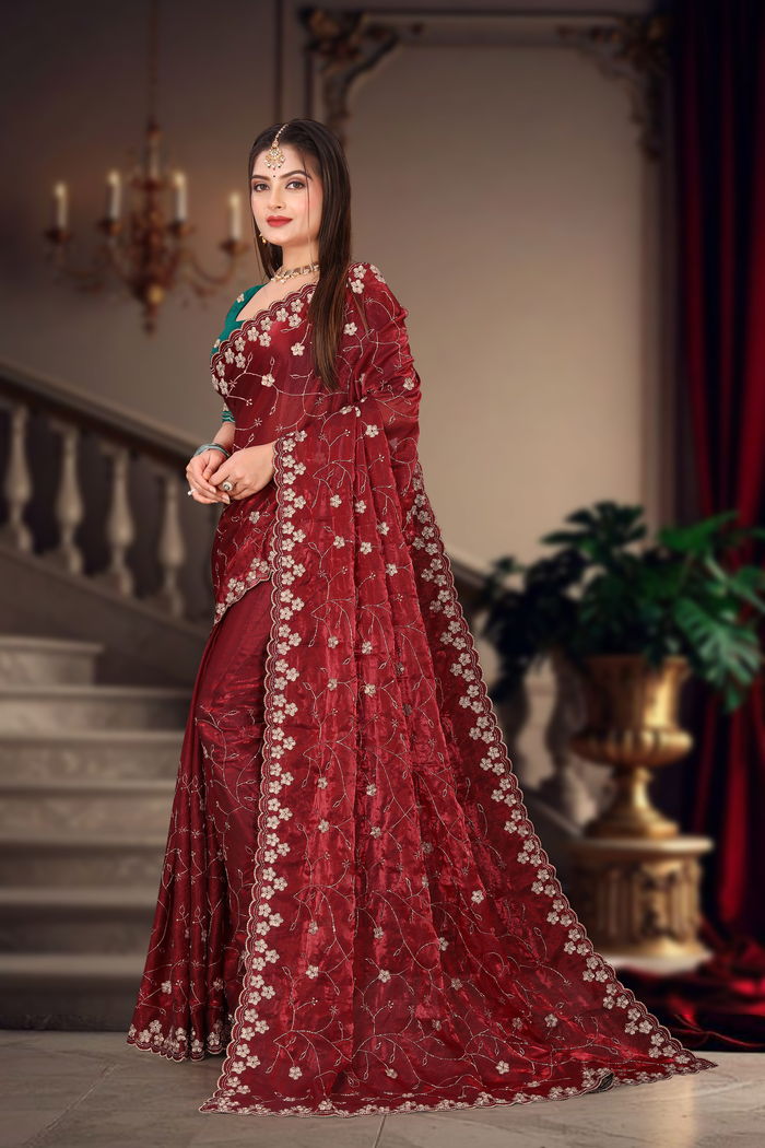 Sindoori Maroon Heritage Zari Saree — view 2