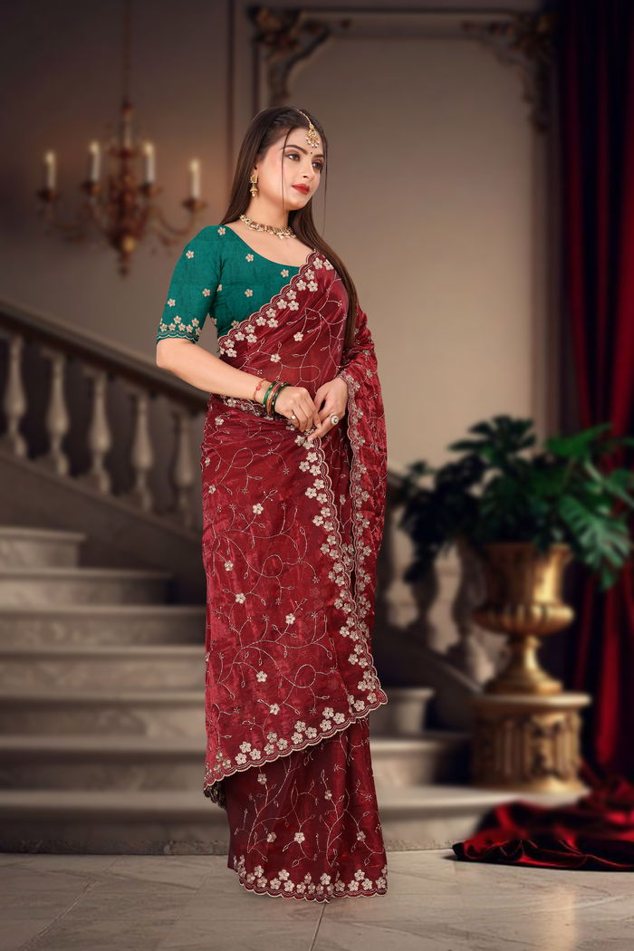 Sindoori Maroon Heritage Zari Saree — view 3