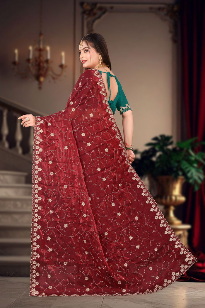 Sindoori Maroon Heritage Zari Saree — view 4